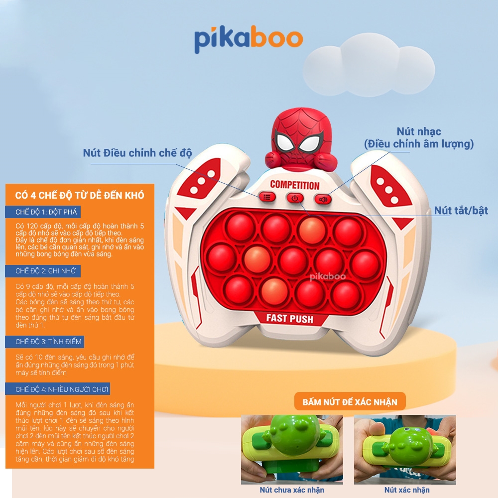 Mô tả Pop it điện tử Pikaboo Đồ chơi máy chơi game bản mới bấm nút theo đèn nhạc với 4 giúp luyện phản xạ - 4