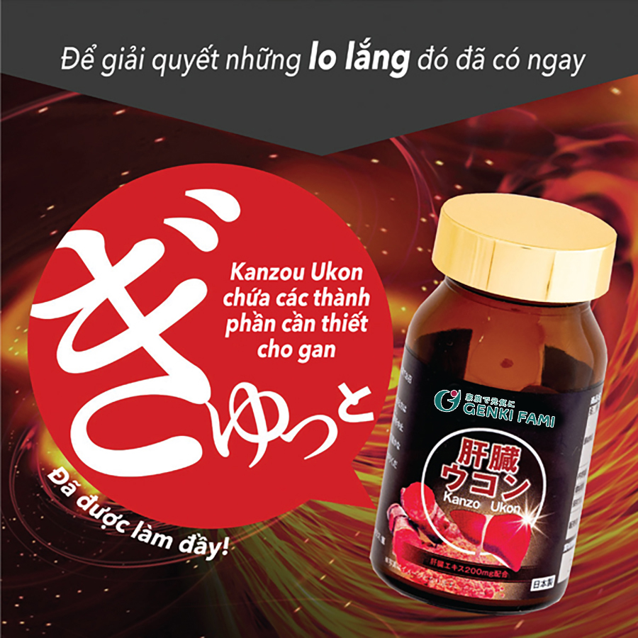 Mô tả Viên Uống Bổ Gan Giúp Giải Độc Gan, Mát Gan, Giảm Căng Thẳng Mệt Mỏi, Hạ Men Gan Kanzo Ukon Genki Fami Nhật Bản - 3