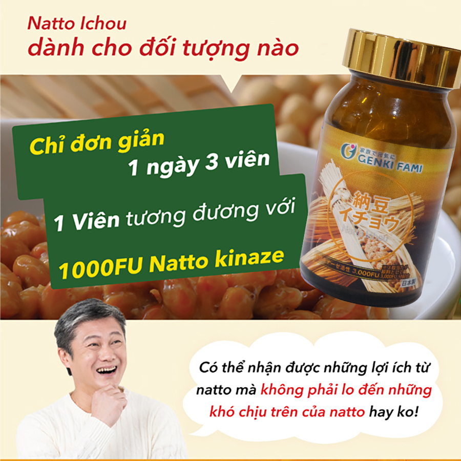 Mô tả Combo Viên Uống Bổ Não, Ngừa Đột Quỵ Tai Biến, Giúp Ngủ Ngon Nattokinase 3000FU Natto Ichou Genki Fami Nhật Bản - 2