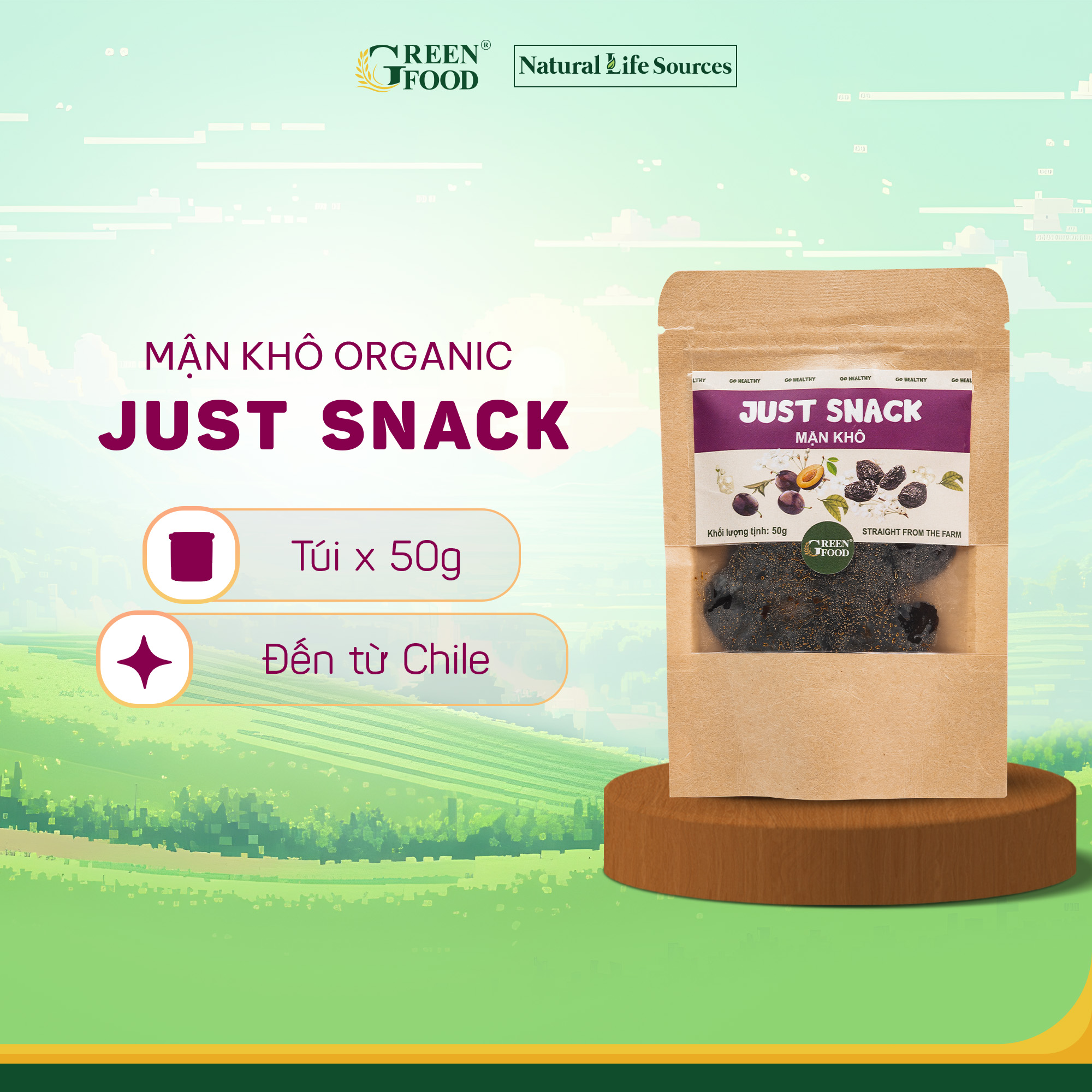 Mô tả Mận khô Just Snack Green Food kích cỡ medium | Túi 50g - 1
