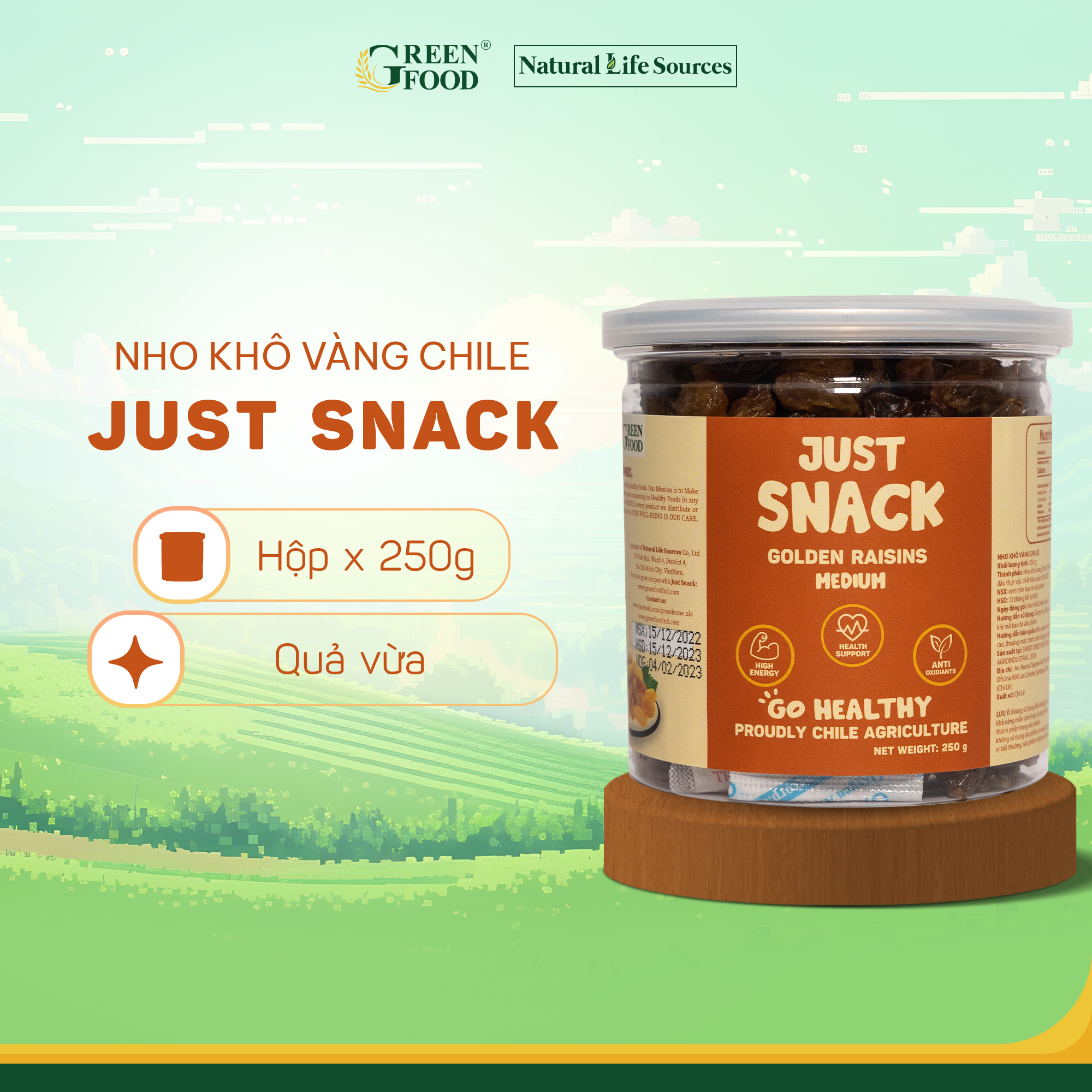 Mô tả Nho khô vàng Chile Just Snack kích cỡ medium, làm khô tự nhiên | Hộp 250g, Đồ ăn Vặt Healthy - 1