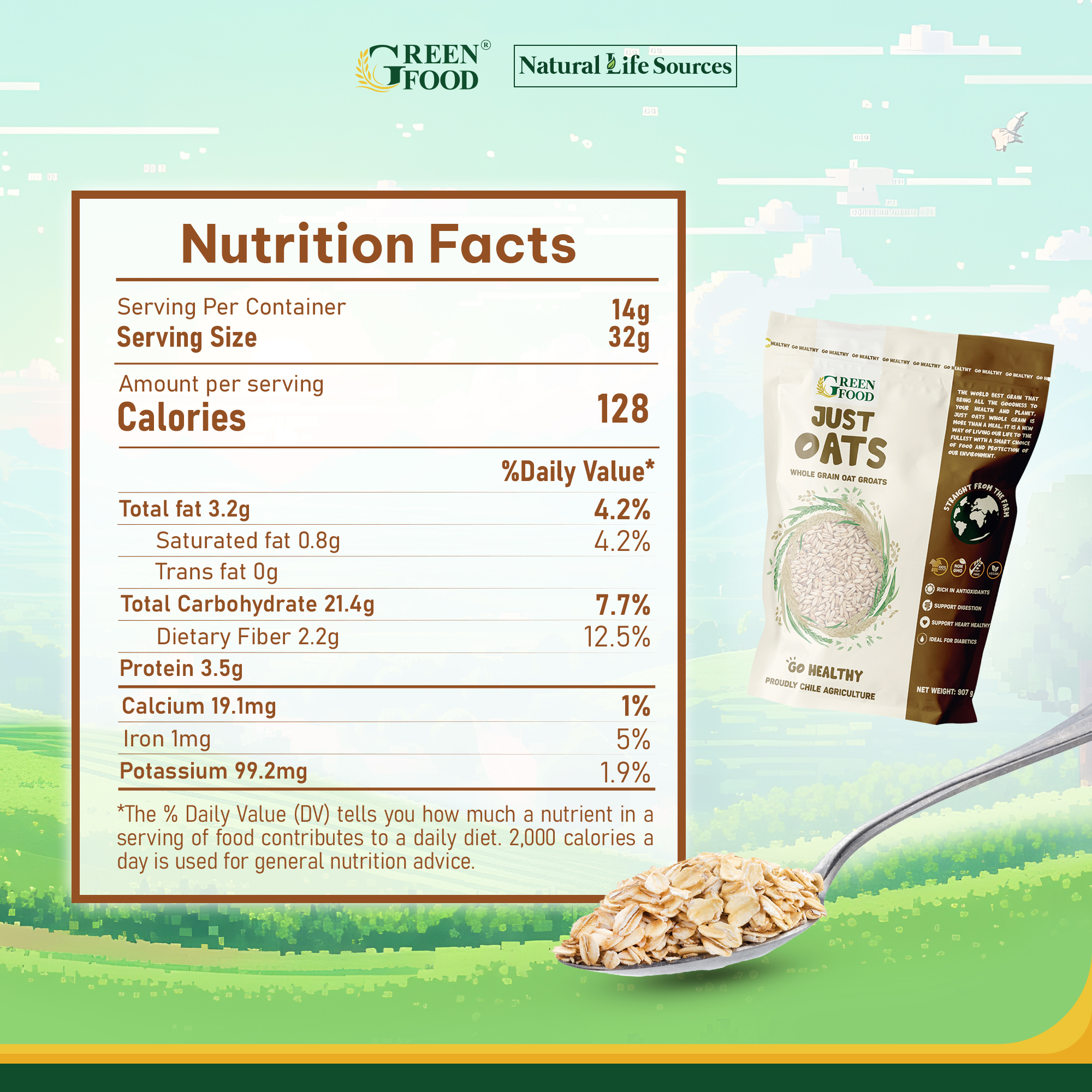 Mô tả Yến mạch JUST OATS Nguyên cám, Cán dày, mỏng Chile cùng kích cỡ 454g hoặc 907g - 1