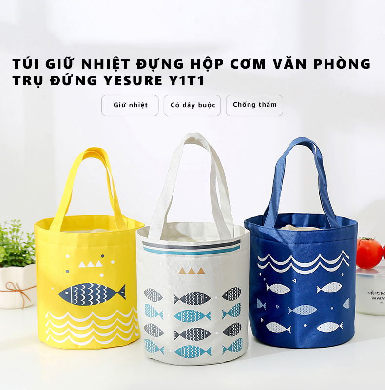 Mô tả Túi Giữ Nhiệt Chống Thấm Túi Đựng Hộp Cơm Văn Phòng Trụ Đứng Có Dây Buộc Miệng YESURE Y1T1 - Hàng Chính Hãng - 1