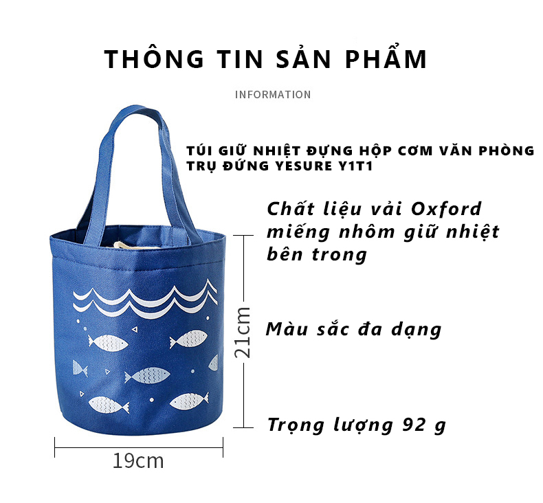 Mô tả Túi Giữ Nhiệt Chống Thấm Túi Đựng Hộp Cơm Văn Phòng Trụ Đứng Có Dây Buộc Miệng YESURE Y1T1 - Hàng Chính Hãng - 2