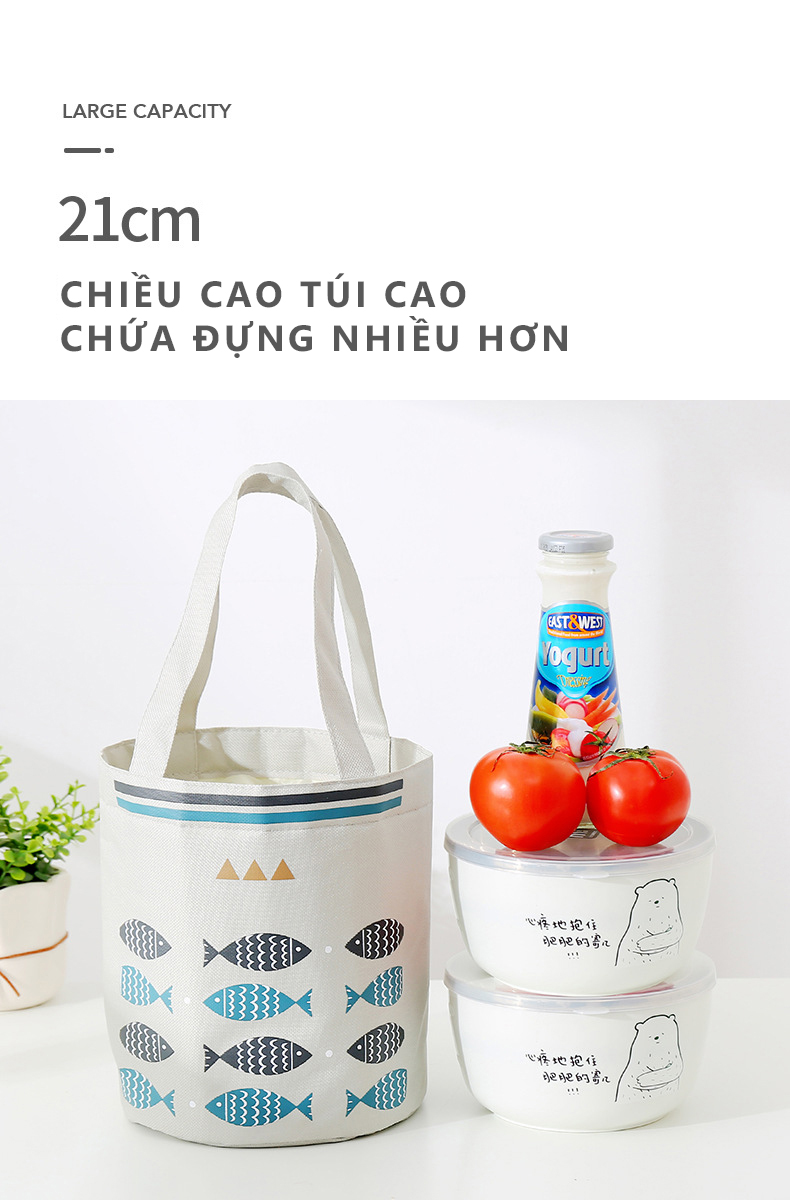 Mô tả Túi Giữ Nhiệt Chống Thấm Túi Đựng Hộp Cơm Văn Phòng Trụ Đứng Có Dây Buộc Miệng YESURE Y1T1 - Hàng Chính Hãng - 4