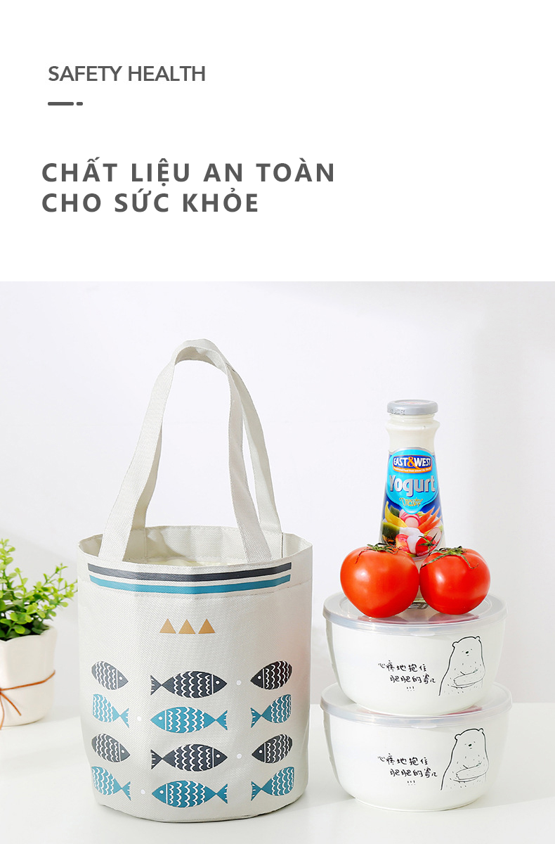 Mô tả Túi Giữ Nhiệt Chống Thấm Túi Đựng Hộp Cơm Văn Phòng Trụ Đứng Có Dây Buộc Miệng YESURE Y1T1 - Hàng Chính Hãng - 6