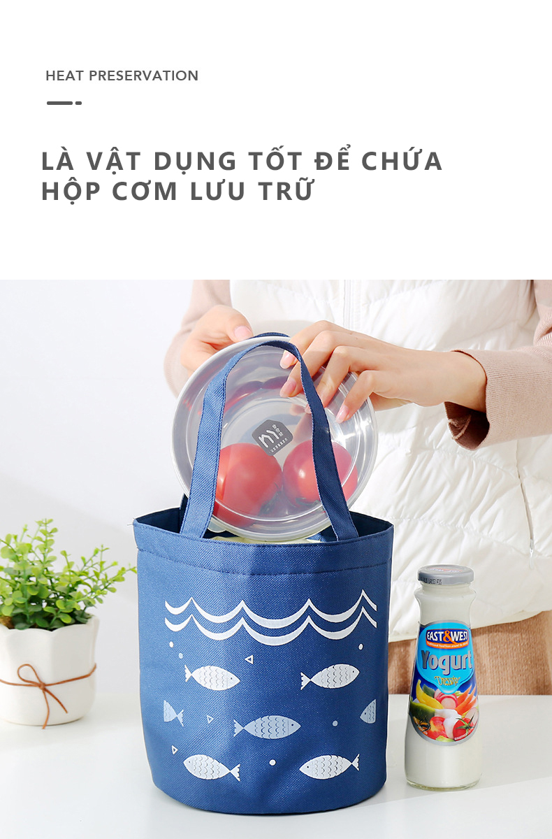Mô tả Túi Giữ Nhiệt Chống Thấm Túi Đựng Hộp Cơm Văn Phòng Trụ Đứng Có Dây Buộc Miệng YESURE Y1T1 - Hàng Chính Hãng - 8