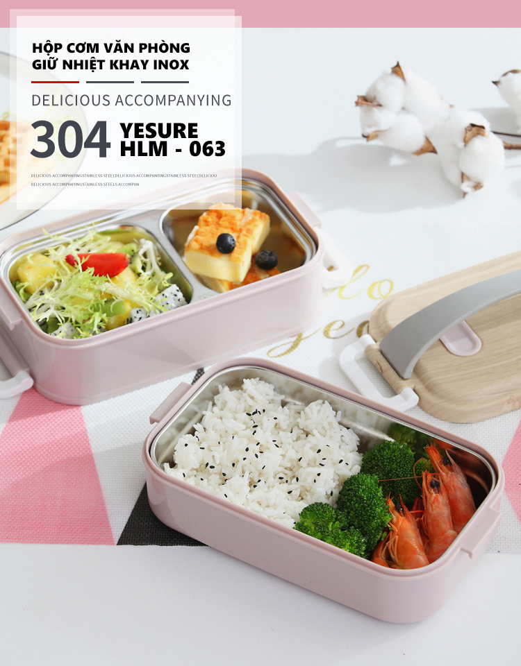 Mô tả Hộp Cơm Văn Phòng Giữ Nhiệt Vỏ Nhựa Cao Cấp Ngăn Đựng Bằng Inox 304 Có Thể Tháo Rời Dung Tích 1600ml HLM-063 YESURE - 1