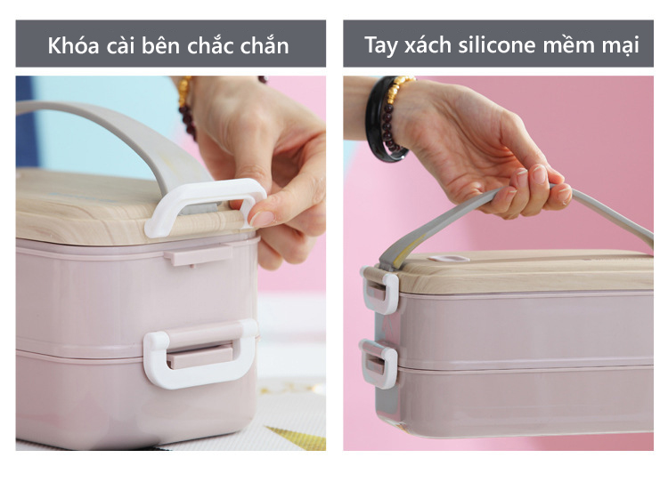 Mô tả Hộp Cơm Văn Phòng Giữ Nhiệt Vỏ Nhựa Cao Cấp Ngăn Đựng Bằng Inox 304 Có Thể Tháo Rời Dung Tích 1600ml HLM-063 YESURE - 3