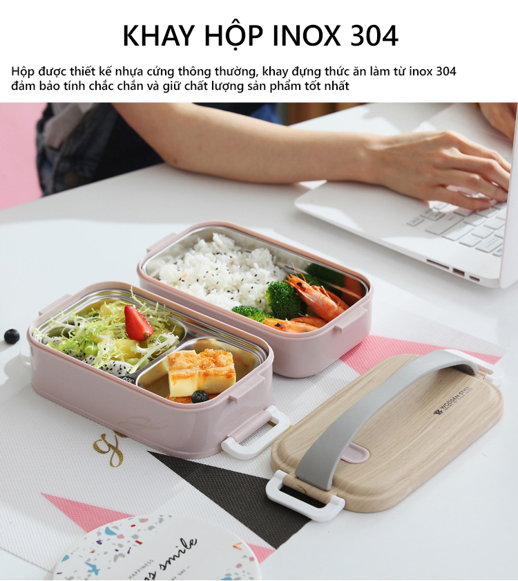 Mô tả Hộp Cơm Văn Phòng Giữ Nhiệt Vỏ Nhựa Cao Cấp Ngăn Đựng Bằng Inox 304 Có Thể Tháo Rời Dung Tích 1600ml HLM-063 YESURE - 4