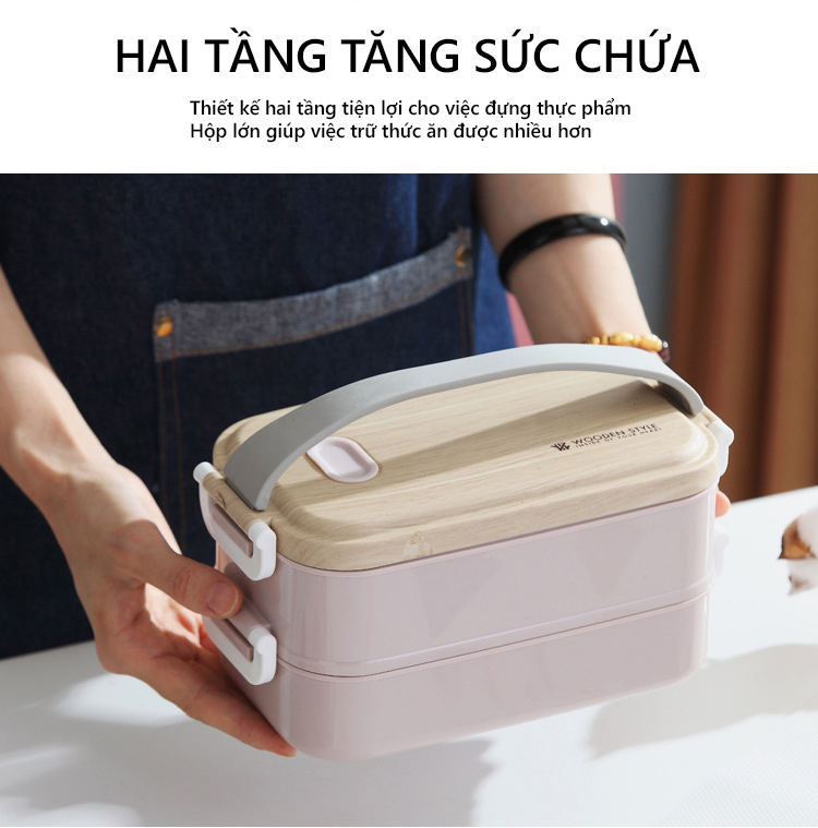 Mô tả Hộp Cơm Văn Phòng Giữ Nhiệt Vỏ Nhựa Cao Cấp Ngăn Đựng Bằng Inox 304 Có Thể Tháo Rời Dung Tích 1600ml HLM-063 YESURE - 5