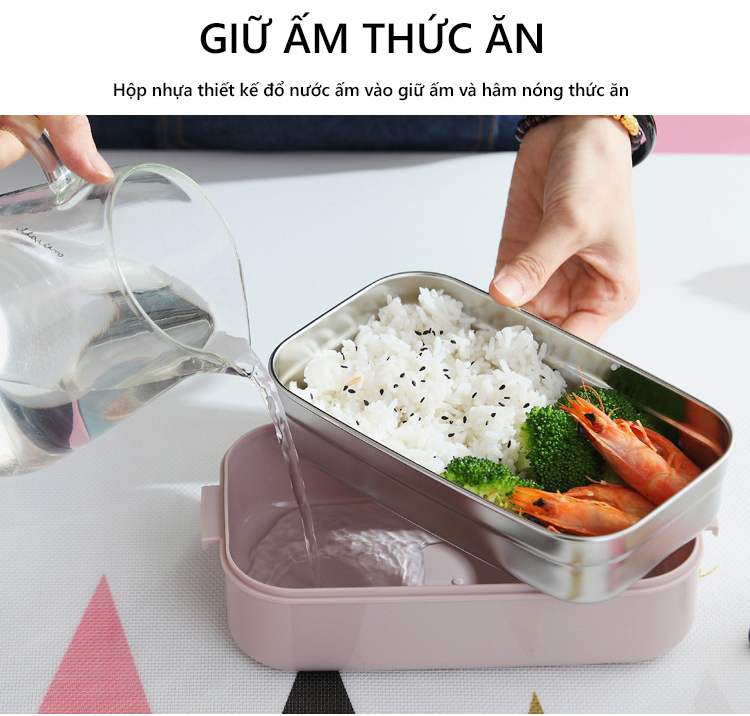 Mô tả Hộp Cơm Văn Phòng Giữ Nhiệt Vỏ Nhựa Cao Cấp Ngăn Đựng Bằng Inox 304 Có Thể Tháo Rời Dung Tích 1600ml HLM-063 YESURE - 6
