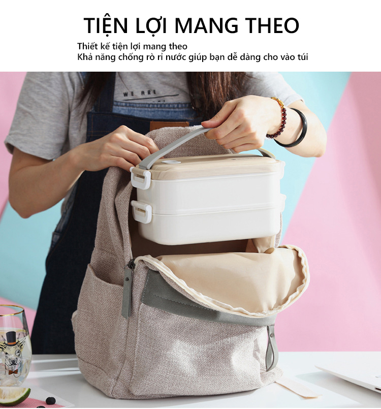 Mô tả Hộp Cơm Văn Phòng Giữ Nhiệt Vỏ Nhựa Cao Cấp Ngăn Đựng Bằng Inox 304 Có Thể Tháo Rời Dung Tích 1600ml HLM-063 YESURE - 7