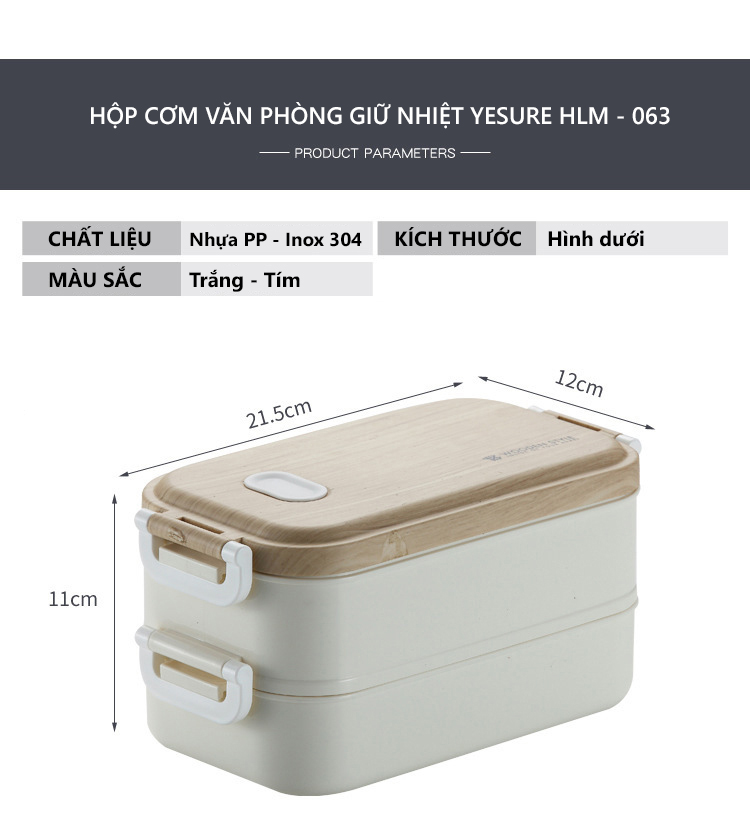 Mô tả Hộp Cơm Văn Phòng Giữ Nhiệt Vỏ Nhựa Cao Cấp Ngăn Đựng Bằng Inox 304 Có Thể Tháo Rời Dung Tích 1600ml HLM-063 YESURE - 9