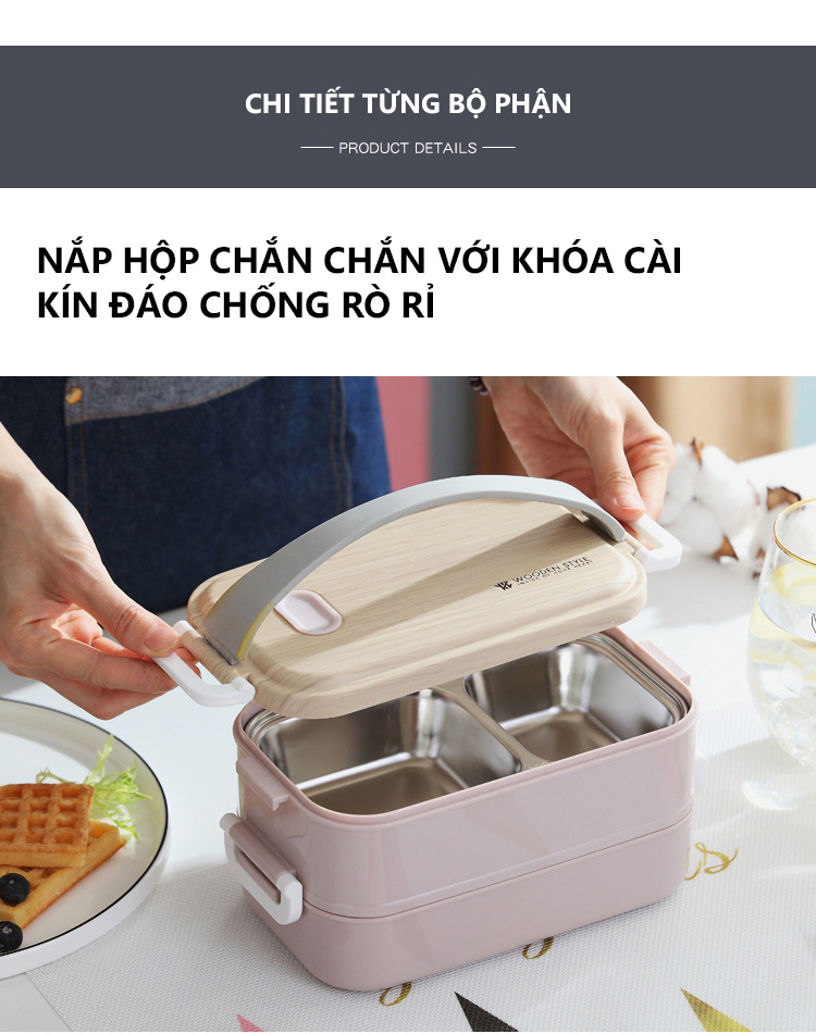 Mô tả Hộp Cơm Văn Phòng Giữ Nhiệt Vỏ Nhựa Cao Cấp Ngăn Đựng Bằng Inox 304 Có Thể Tháo Rời Dung Tích 1600ml HLM-063 YESURE - 11