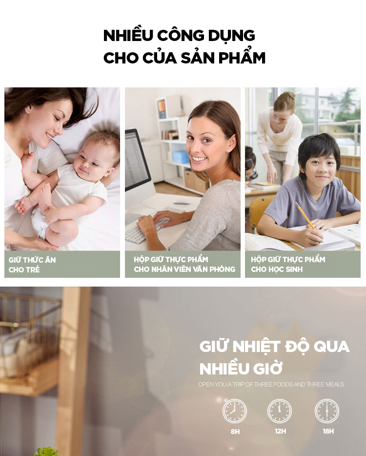 Mô tả Hộp cơm văn phòng giữ nhiệt 3 tầng Hộp Cơm Inox 304 cao cấp giữ nhiệt lâu 6 - 8 tiếng YESURE - Hàng chính hãng - 5