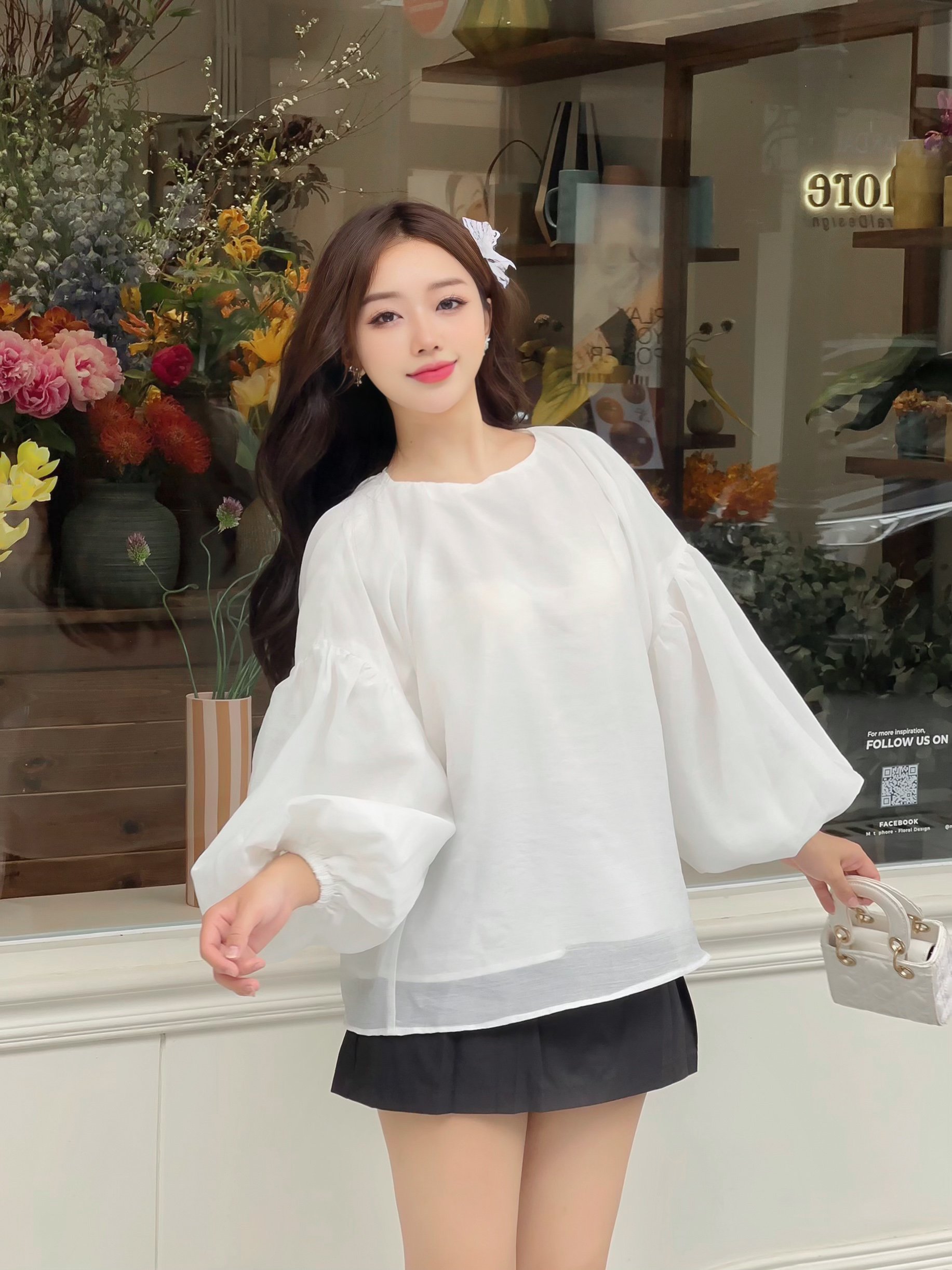 Mô tả YU CHERRY | Áo thiết kế nữ form babydoll tay bồng dài Babydoll Blouse YA495 - 1