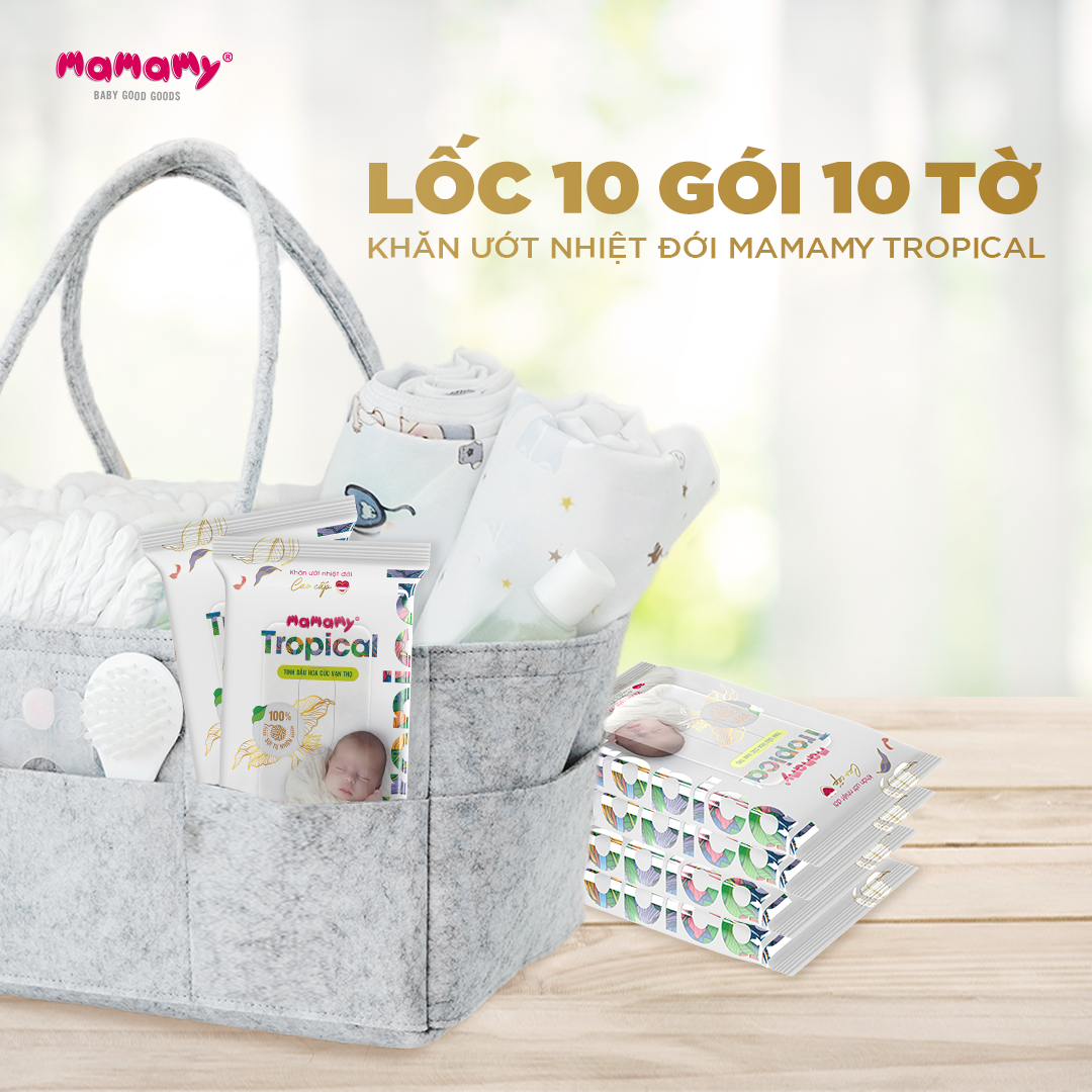Mô tả Khăn ướt cao cấp cho bé Mamamy Tropical lốc 10 gói mini 10 tờ 100% sợi tự nhiên và rayon ngừa hăm, mềm dai sạch cực - 4