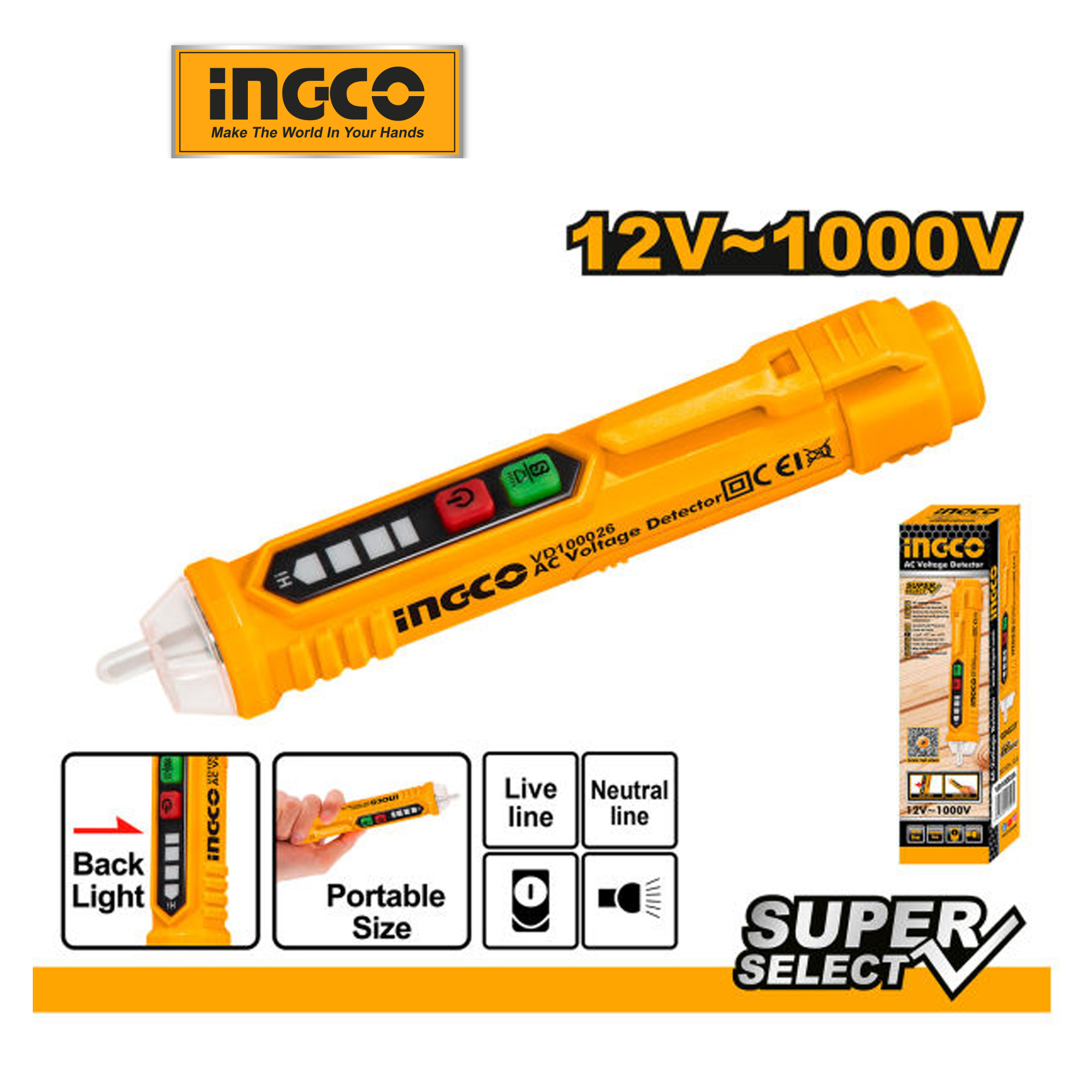 Mô tả Bút thử điện kỹ thuật số đa năng INGCO VD10003 | VD100026 đầu dò điện áp cảm ứng không tiếp xúc dòng điện dò âm tường - 1