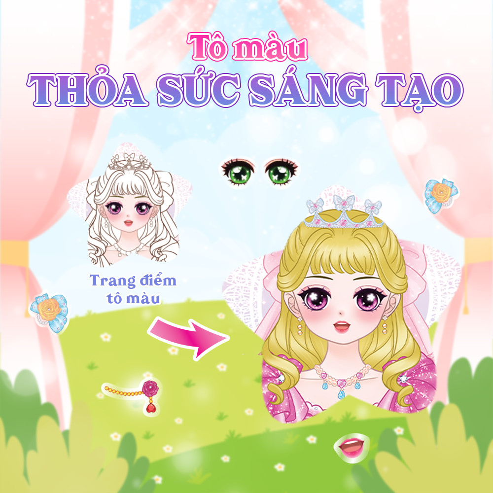 Mô tả Combo Sách trang điểm công chúa Lily, Daisy, Mia, Nami, Ruby (5 cuốn) - (Tô màu và bóc dán hơn 500+ stickers) cho bé gái - 5