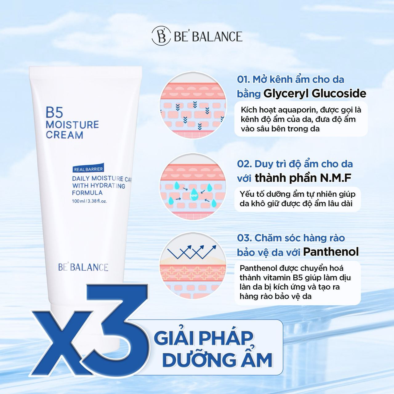 Mô tả Kem Dưỡng Ẩm Chuyên Sâu Be'Balance B5 Moisture Cream giúp Cấp Ẩm Phục Hồi và Bảo Vệ Da 100ml - 4