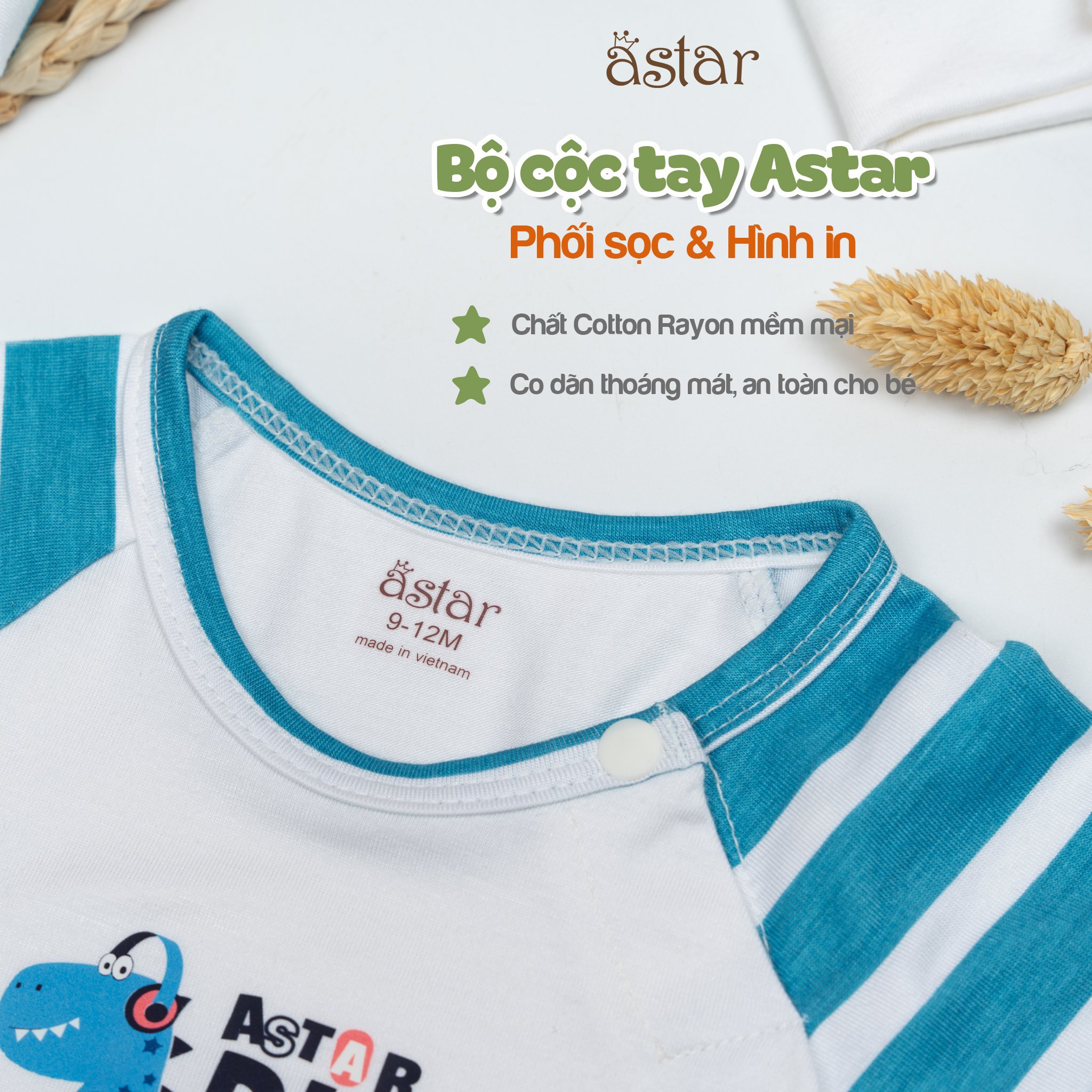 Mô tả Bộ cộc tay trẻ em Astar cài chéo sọc, vải petit cotton rayon, co giãn, mền mịn, mát cho bé 9M-5 tuổi - 1