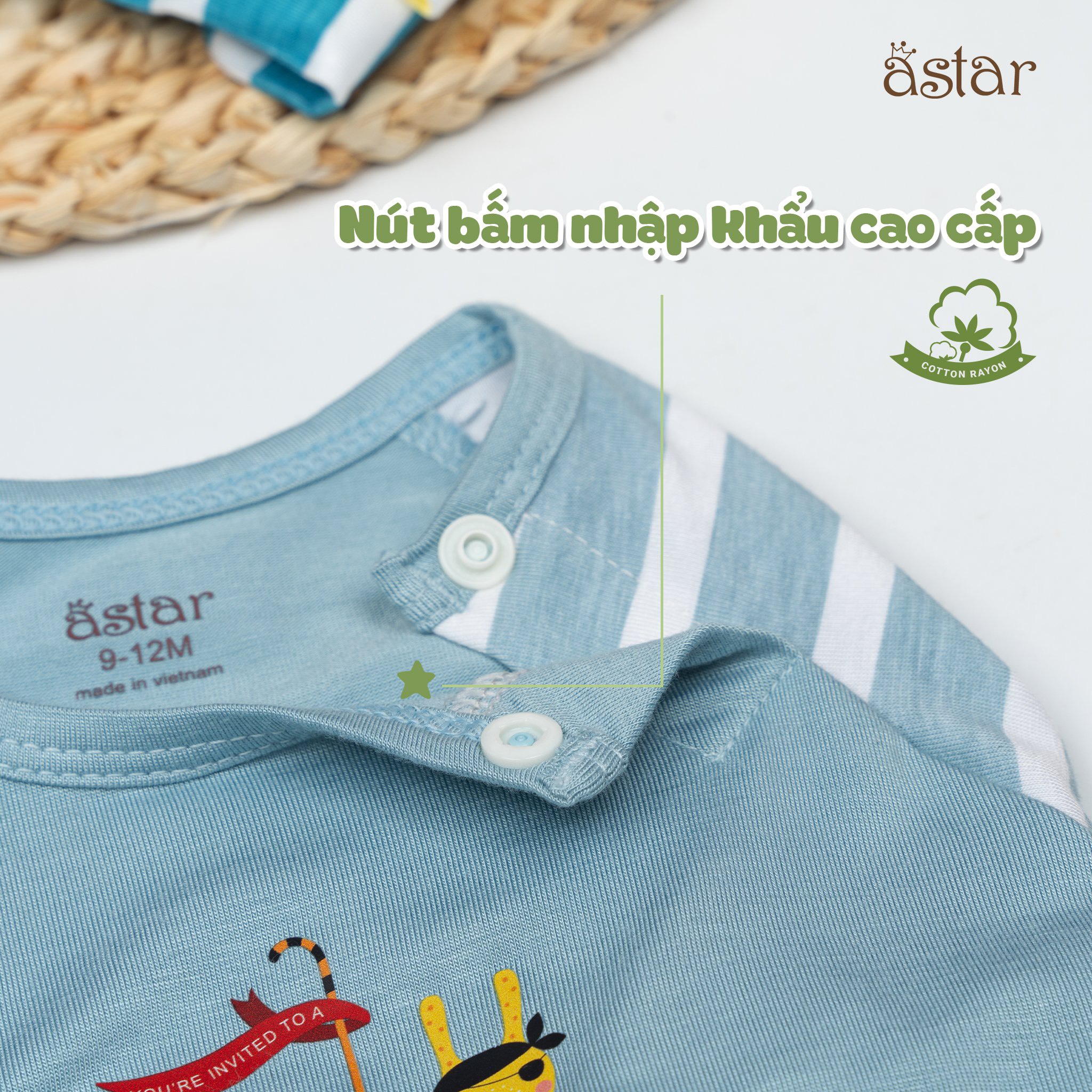Mô tả Bộ cộc tay trẻ em Astar cài chéo sọc, vải petit cotton rayon, co giãn, mền mịn, mát cho bé 9M-5 tuổi - 2