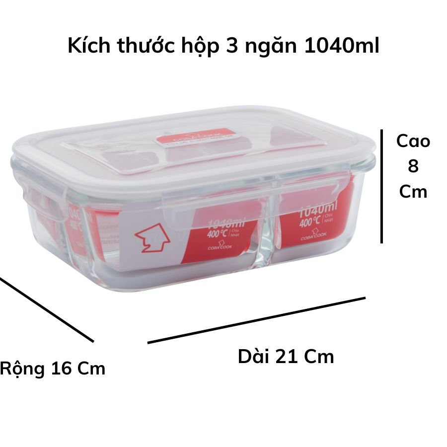 Kích thước Hộp Cơm Thủy Tinh COBACOOK