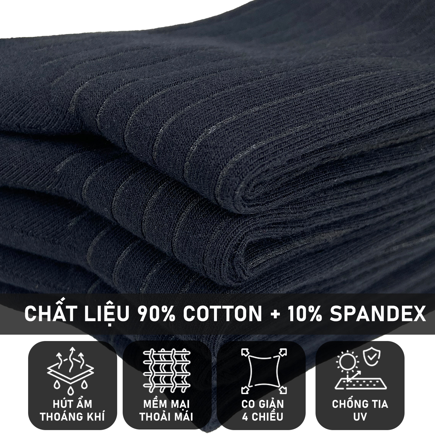 Mô tả Combo 5 đôi tất vớ nam cổ cao công sở RANO gân chìm, chất liệu cotton cao cấp thoáng khí co giãn 4 chiều màu đen - 2