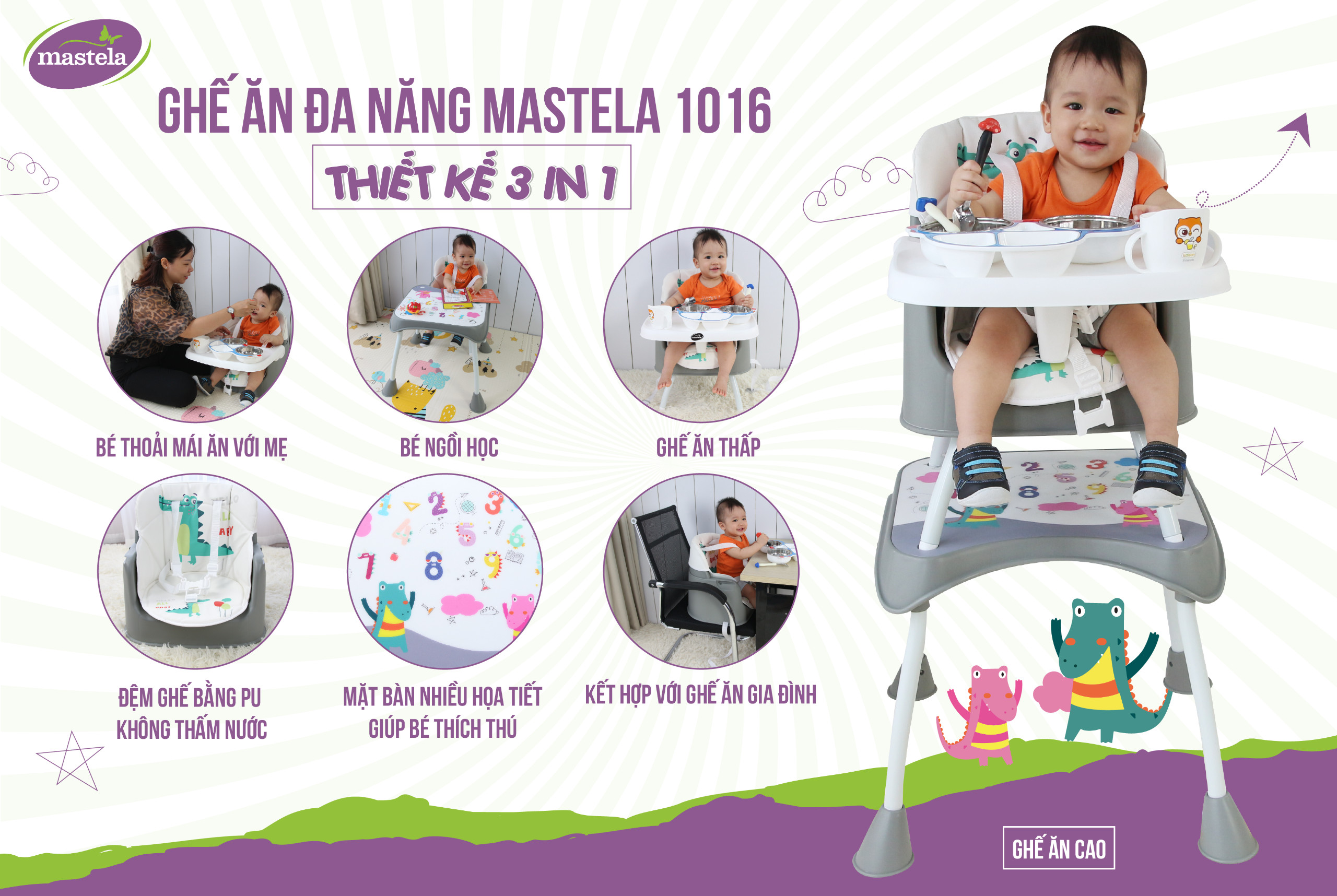 Mô tả Ghế Ăn Dặm Mastela 1016 Đa Năng 3 in 1 Cho Bé - 1