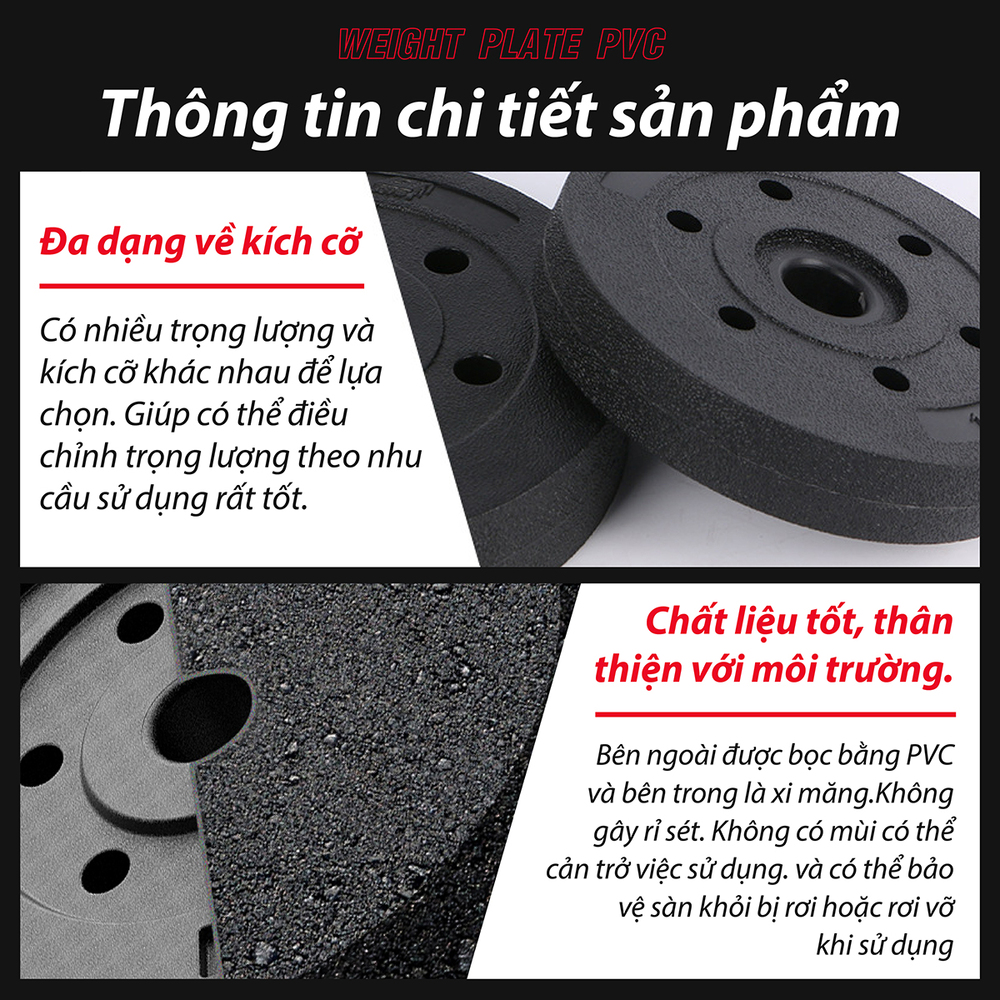 Mô tả BG - Tạ miếng nhựa đặc ruột tạ bánh  5kg , 7,5kg , 10kg,15KG ,20kg - 1