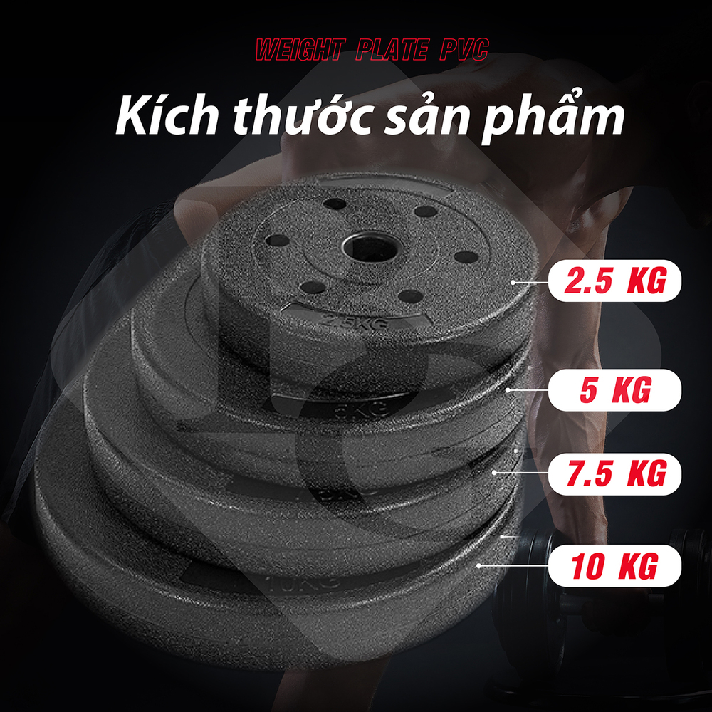 Mô tả BG - Tạ miếng nhựa đặc ruột tạ bánh  5kg , 7,5kg , 10kg,15KG ,20kg - 3