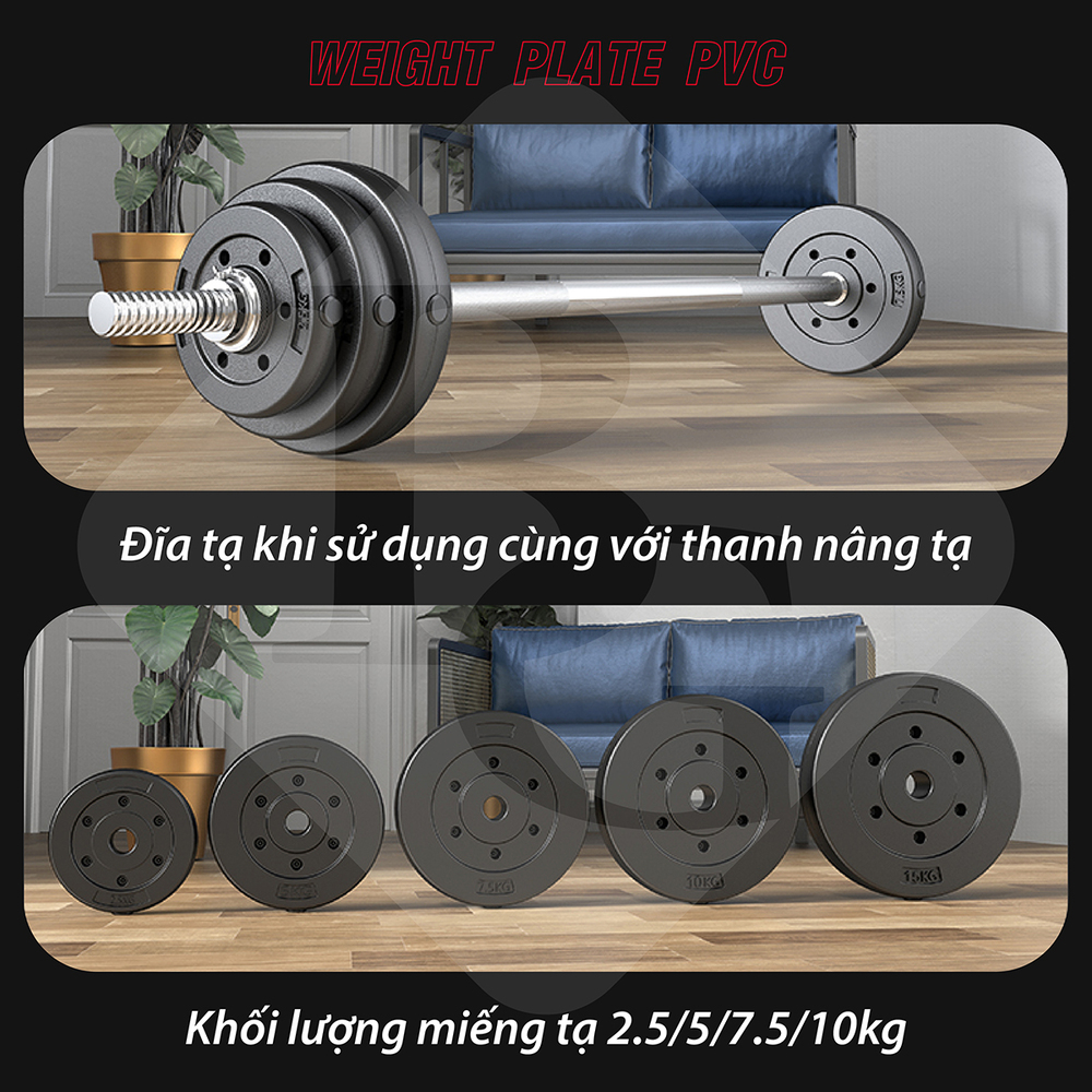 Mô tả BG - Tạ miếng nhựa đặc ruột tạ bánh  5kg , 7,5kg , 10kg,15KG ,20kg - 4
