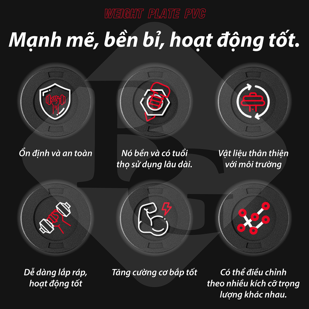 Mô tả BG - Tạ miếng nhựa đặc ruột tạ bánh  5kg , 7,5kg , 10kg,15KG ,20kg - 5