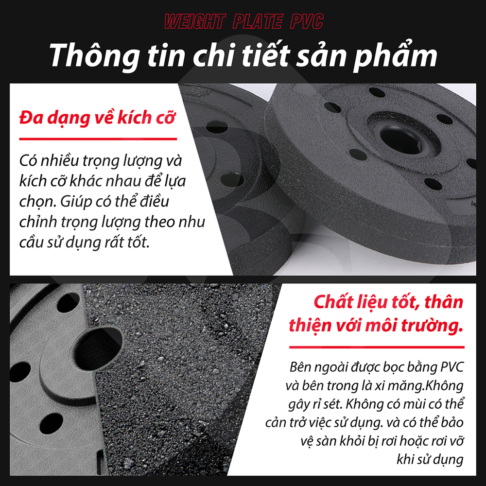 Mô tả BG - Tạ miếng nhựa đặc ruột tạ bánh  5kg , 7,5kg , 10kg,15KG ,20kg - 8