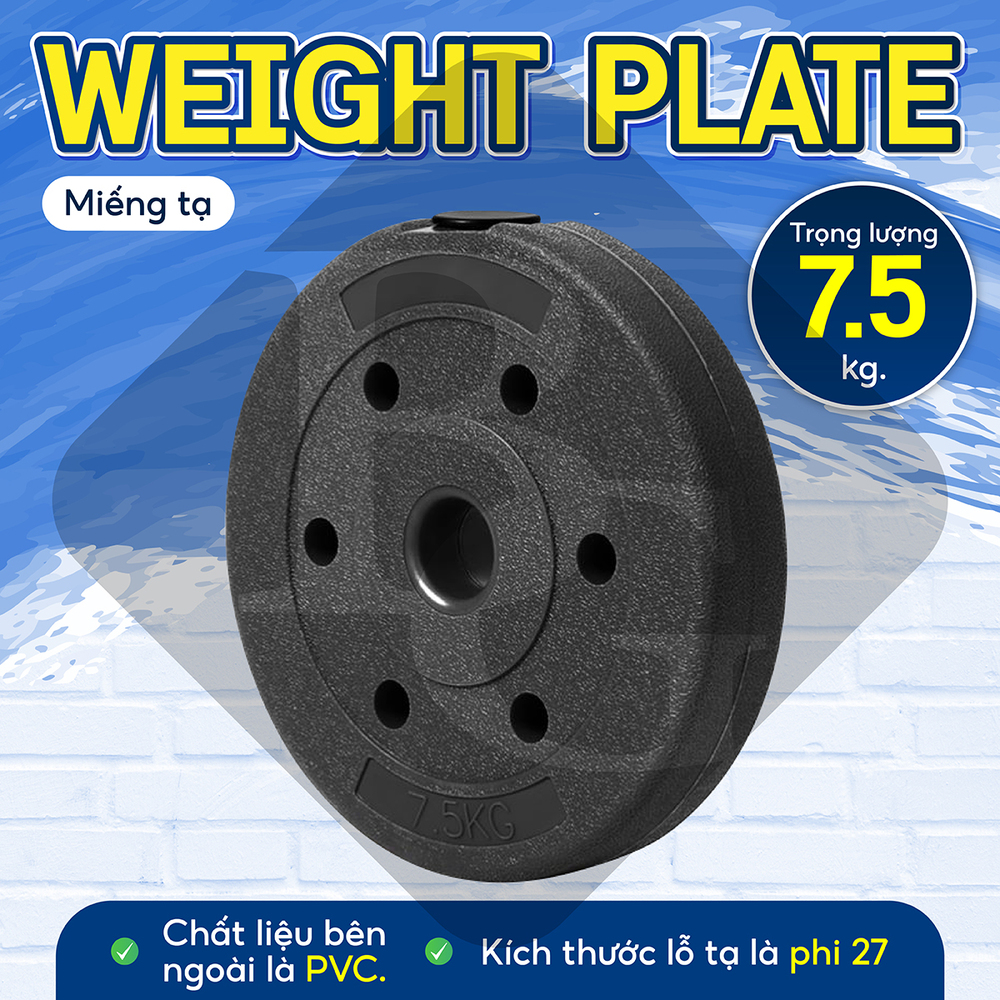 Mô tả BG - Tạ miếng nhựa đặc ruột tạ bánh  5kg , 7,5kg , 10kg,15KG ,20kg - 12