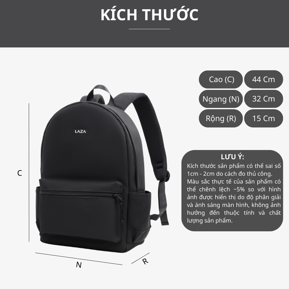 Mô tả Balo laptop thời trang LAZA 438 - chất liệu polyester chống thấm chứa được laptop 15.6in - 2
