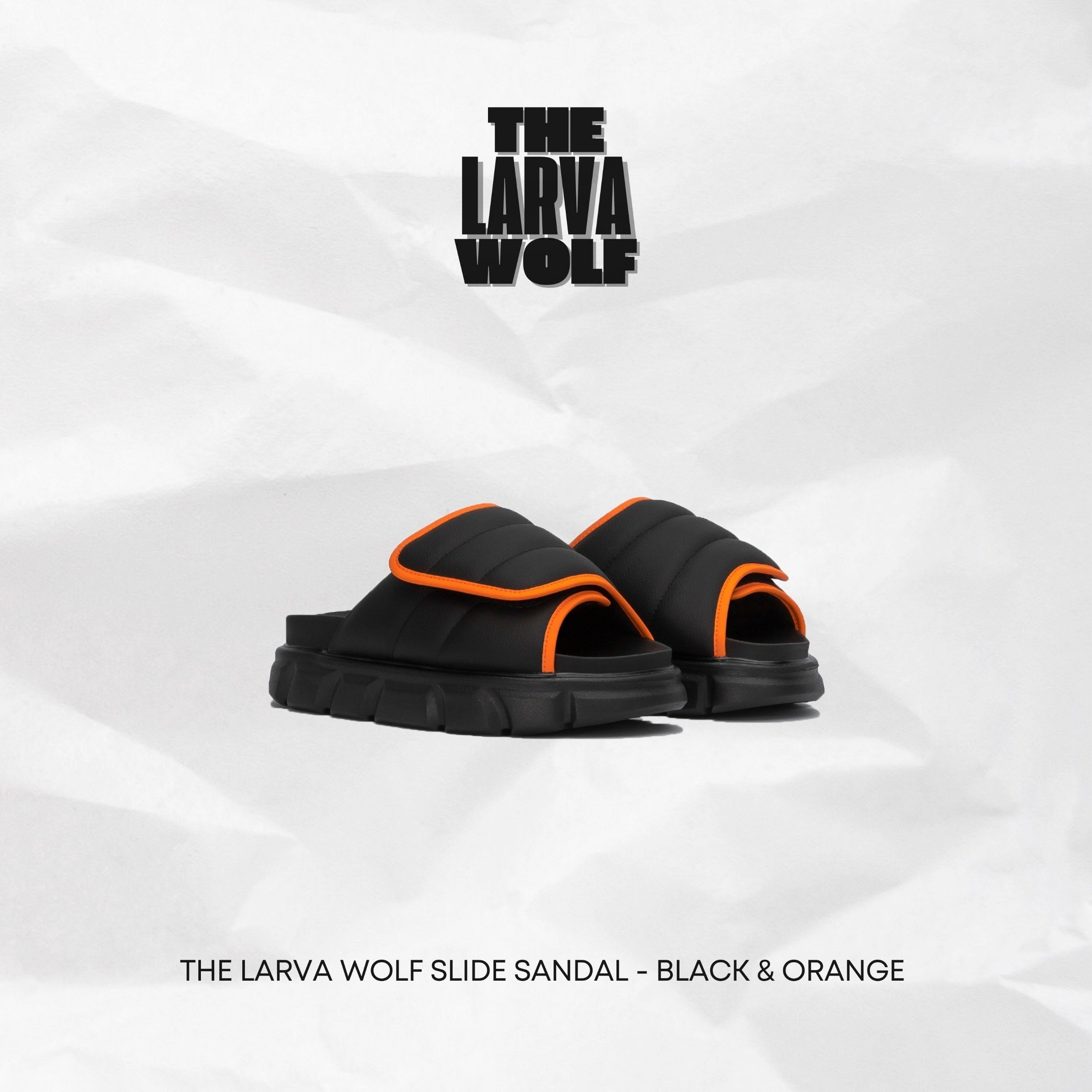 Mô tả Dép Nam Nữ Tăng Chiều Cao THE LARVA WOLF SLIDE SANDAL - BLACK & ORANGE - 1