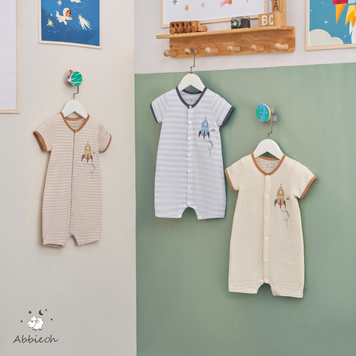Mô tả Bộ bodysuit cộc tay unisex ABBIEOH cotton mềm mát động vật, vũ trụ cho bé 0-12 tháng BD763 BD758 BD621-625-602 - 2