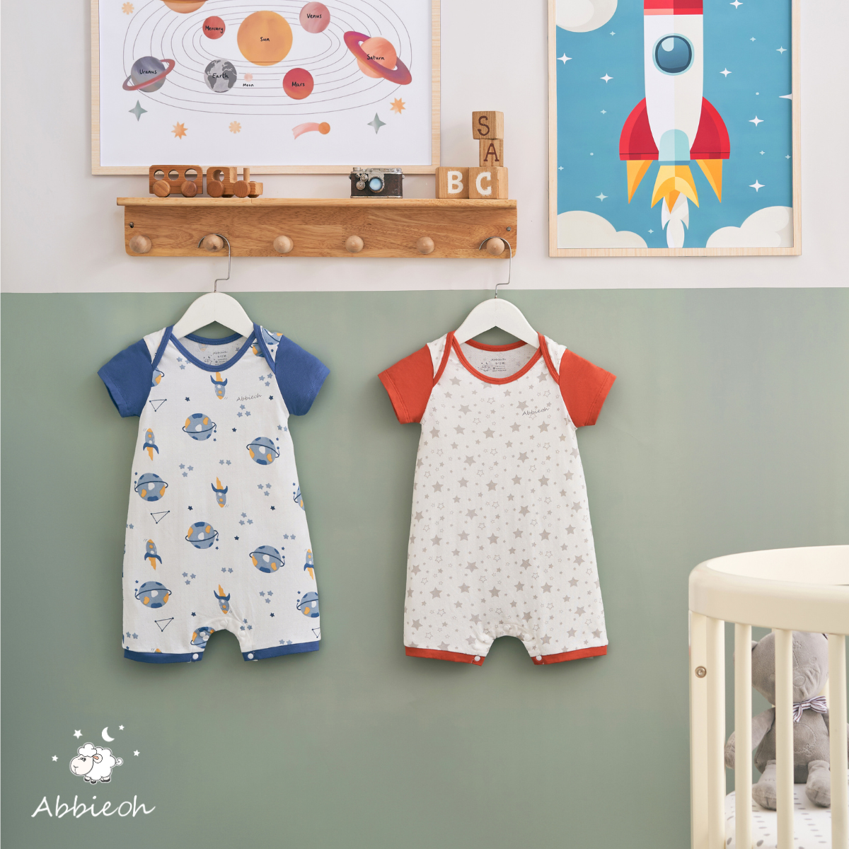 Mô tả Bộ bodysuit cộc tay unisex ABBIEOH cotton mềm mát động vật, vũ trụ cho bé 0-12 tháng BD763 BD758 BD621-625-602 - 3