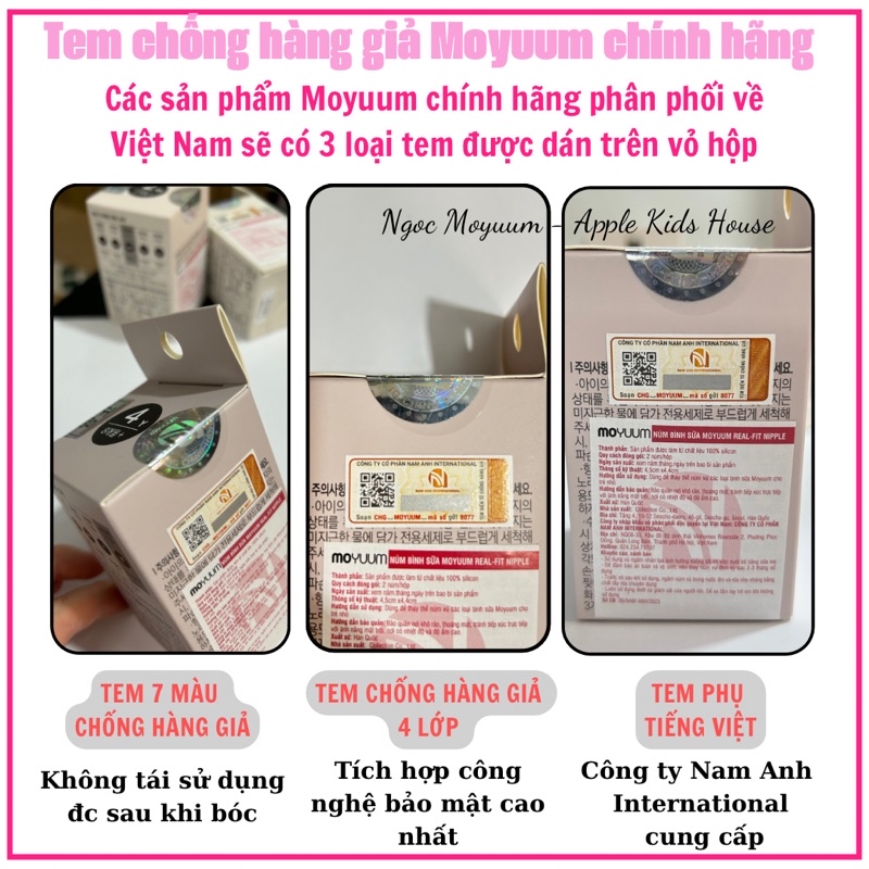 [TẶNG Đục núm] | Núm ty Moyuum Chính hãng Hàn Quốc đủ size 1-2-3-4 Cam ...