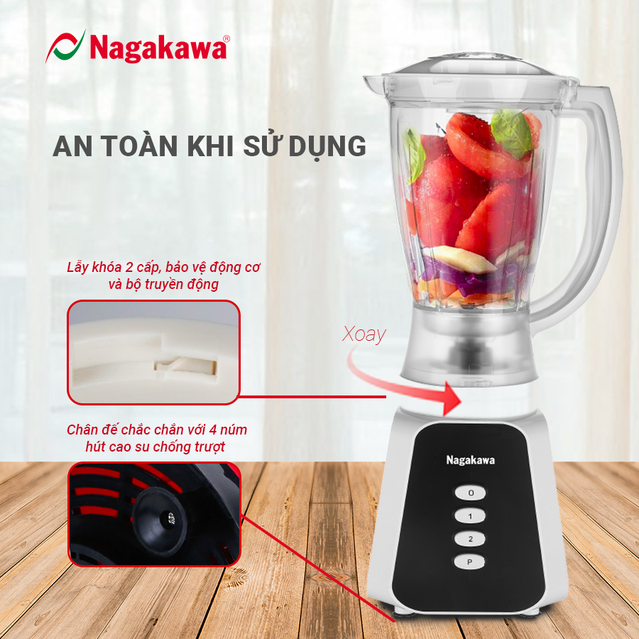 Mô tả Máy xay sinh tố đa năng Nagakawa NAG0819 (500W) - 3 cối xay - Lưỡi dao 4 cánh sắc bén - Bảo hành chính hãng 12 tháng - 1