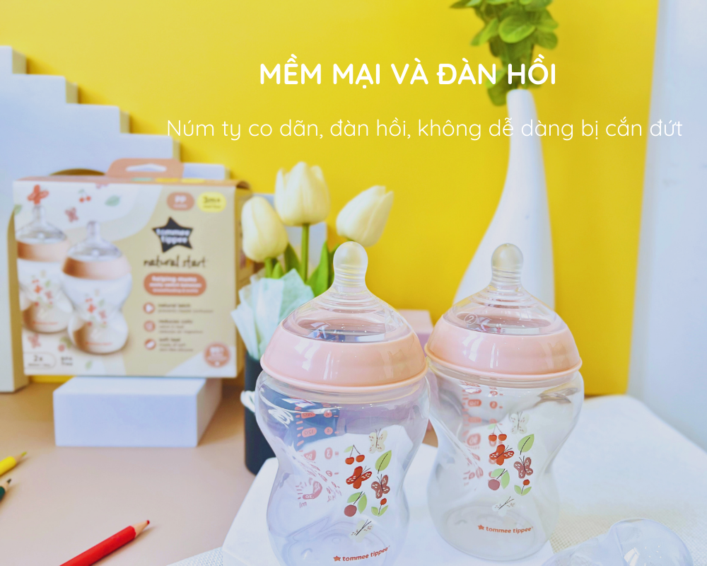 Mô tả Bình Sữa PP Ty Siêu Mềm Tự Nhiên Tommee Tippee Natural Start 260ml, Núm Ty Của Bình 3-6 Tháng, Hồng (Bình Đôi, Tách Lẻ) - 3