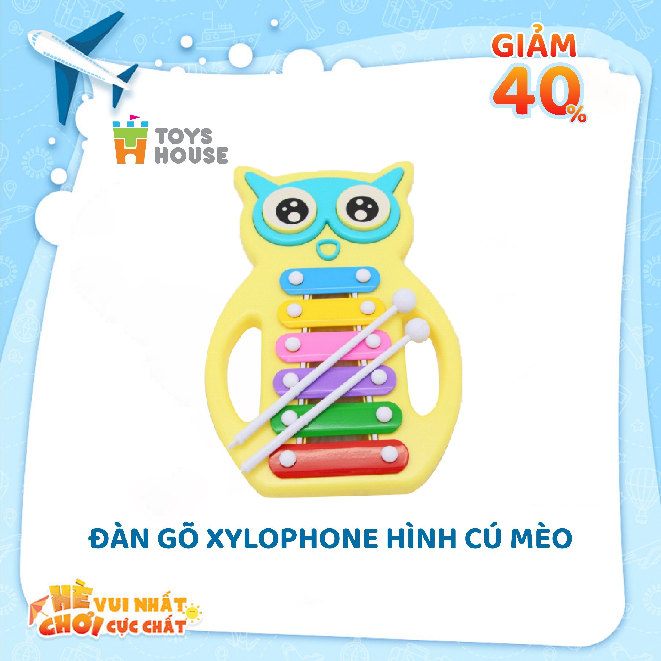 Mô tả Đàn gõ Xylophone cho bé hình cú mèo đáng yêu Toyshouse- Dụng cụ phát triển năng khiếu C601 - 1