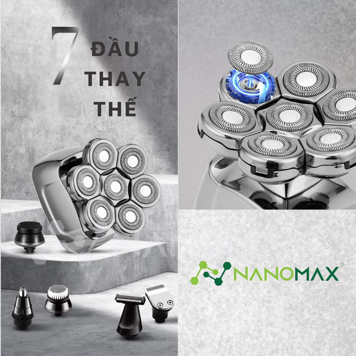 Mô tả Máy Cạo Râu Không Dây Đa Năng Nanomax JK 1360 Lưỡi Dao Veener Vòng Đôi Chống Thấm Nước IPX6 Đế Sạc Cảm Ứng Tặng Kèm 6 Đầ - 6