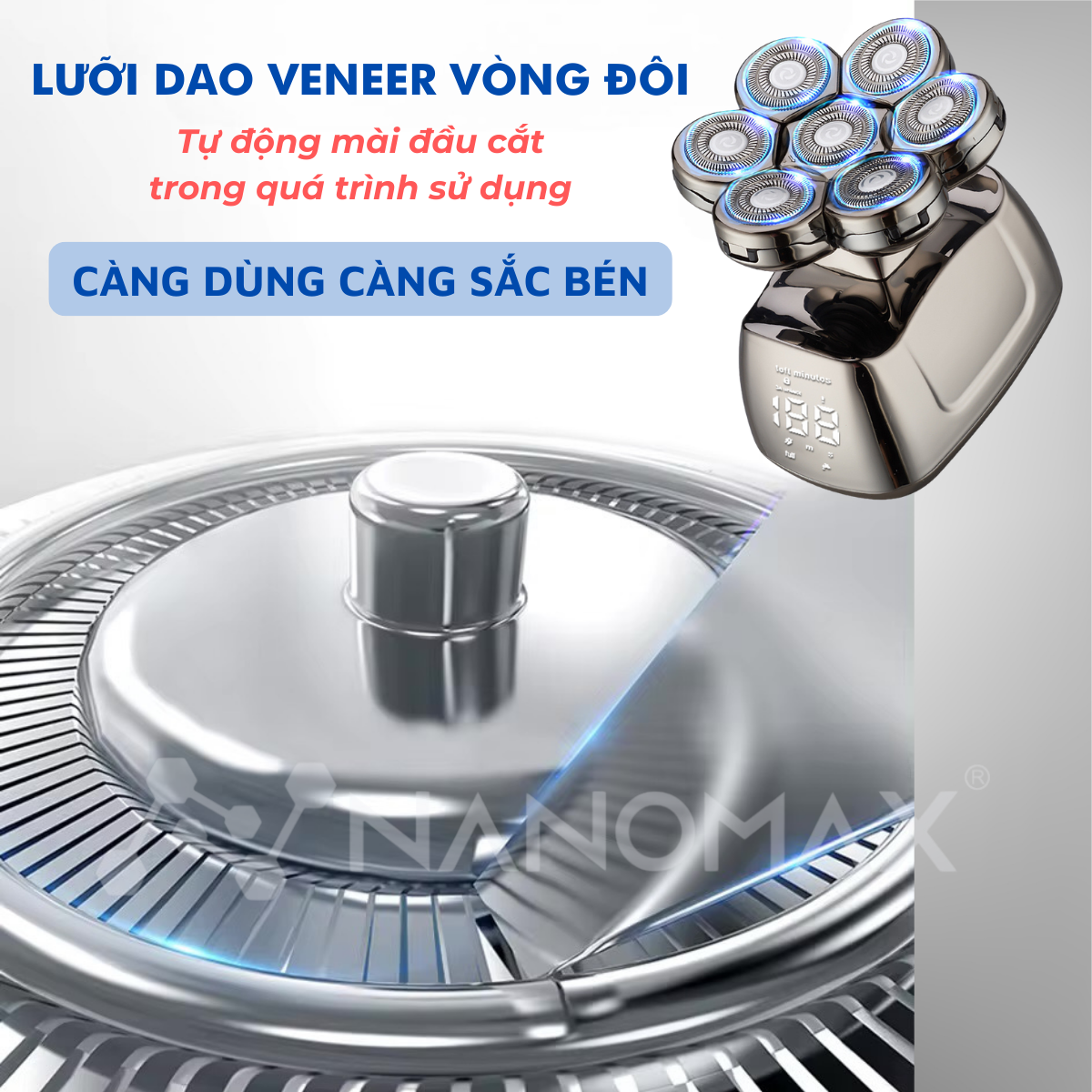 Mô tả Máy Cạo Râu Không Dây Đa Năng Nanomax JK 1360 Lưỡi Dao Veener Vòng Đôi Chống Thấm Nước IPX6 Đế Sạc Cảm Ứng Tặng Kèm 6 Đầ - 7