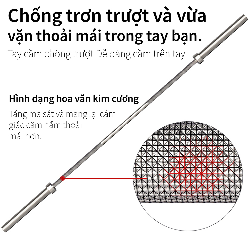 Mô tả BG - Dài 1.5m,phù hợp với bánh tạ phi 25-50mm Thanh đòn , tạ đòn thép đặc mạ crom chất lượng cao - 5