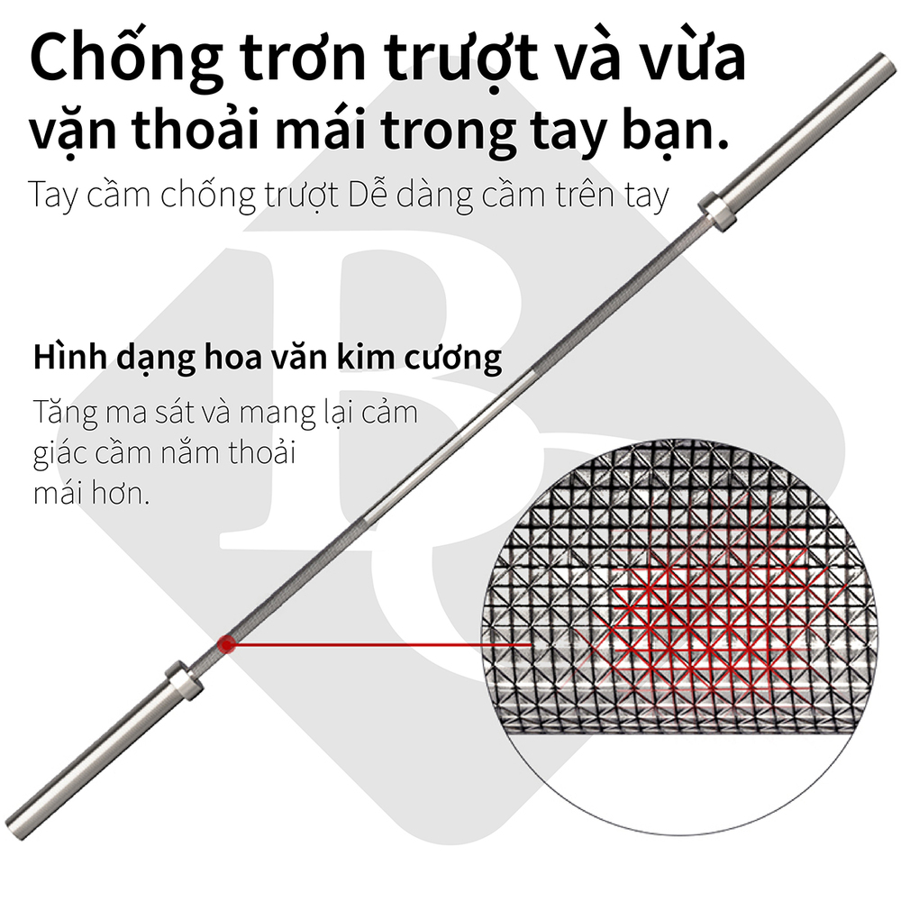 Mô tả BG - Dài 1.5m,phù hợp với bánh tạ phi 25-50mm Thanh đòn , tạ đòn thép đặc mạ crom chất lượng cao - 8