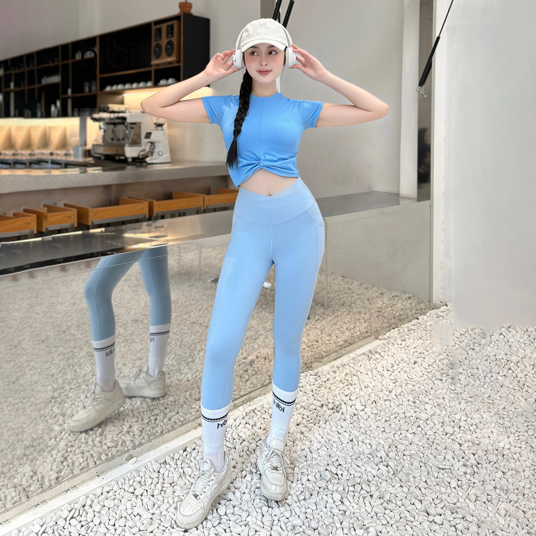 Mô tả Áo croptop tay ngắn tập Yoga Gym Hibi Sports CR816, kiểu xoắn nơ, kèm mút ngực - 1