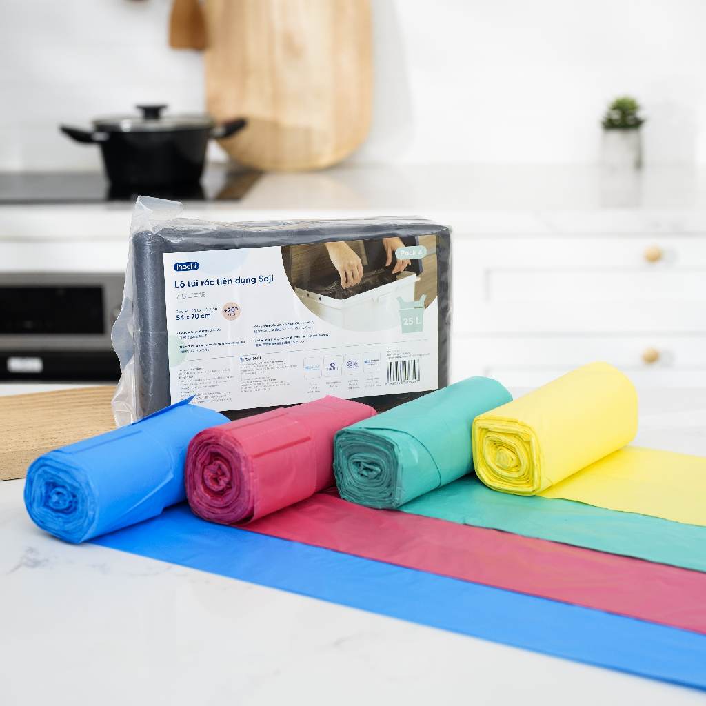 Mô tả Lô 4 cuộn 140 túi rác tự hủy inochi, thiết kế quai xách tiện lợi, tự hủy sinh học không mùi hôi. Túi rác ngăn mùi hôi - 3